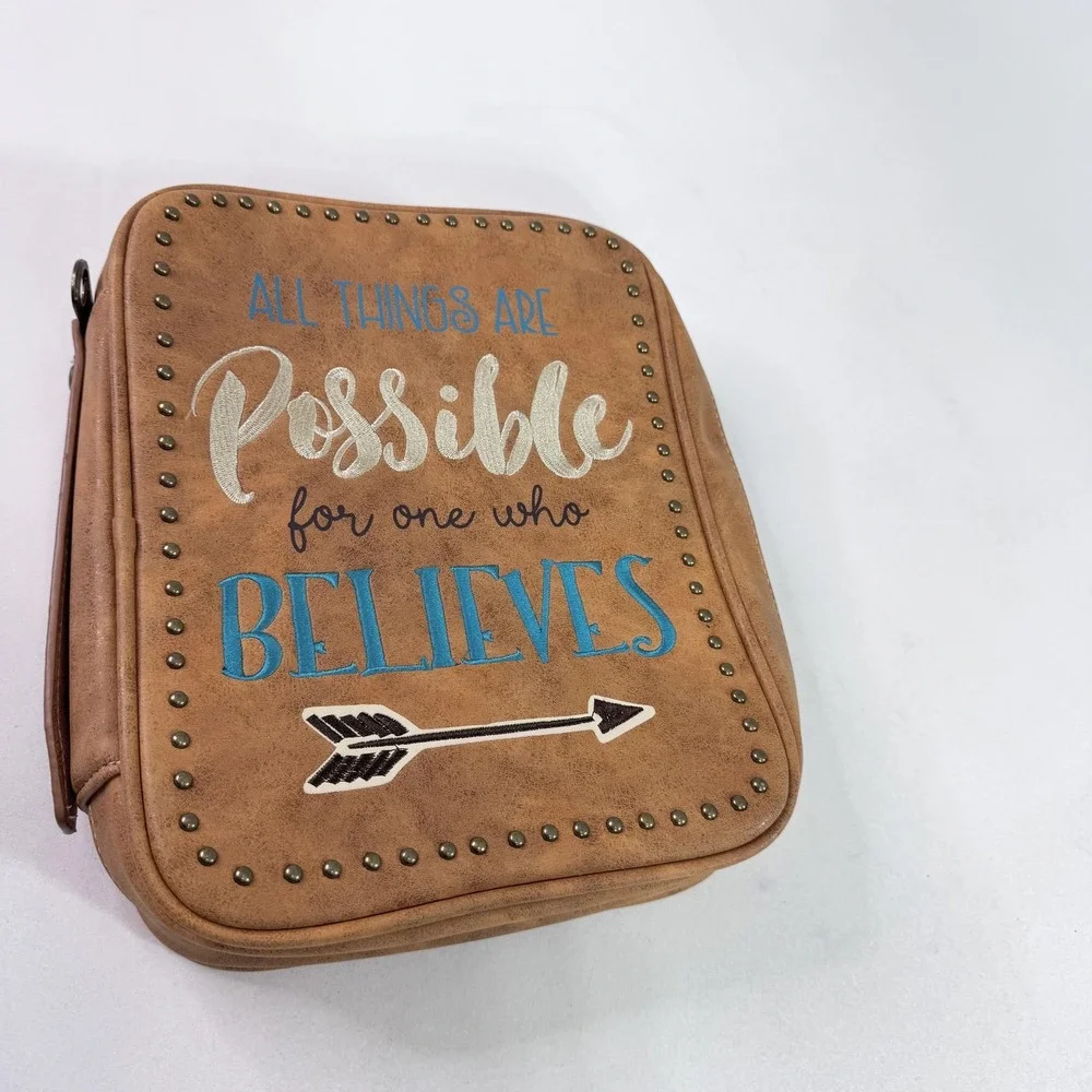 Montana West Leather Bible Cover Case All Things Are Possible Brown Studded